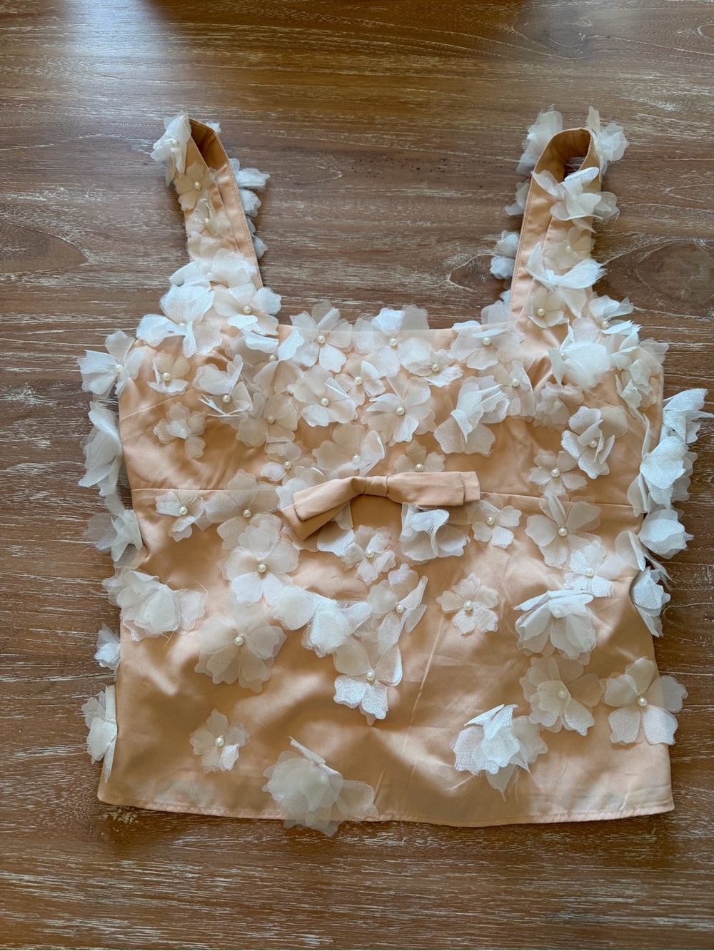 Anthropologie Peach Floral Appliqué Camisole with Bow